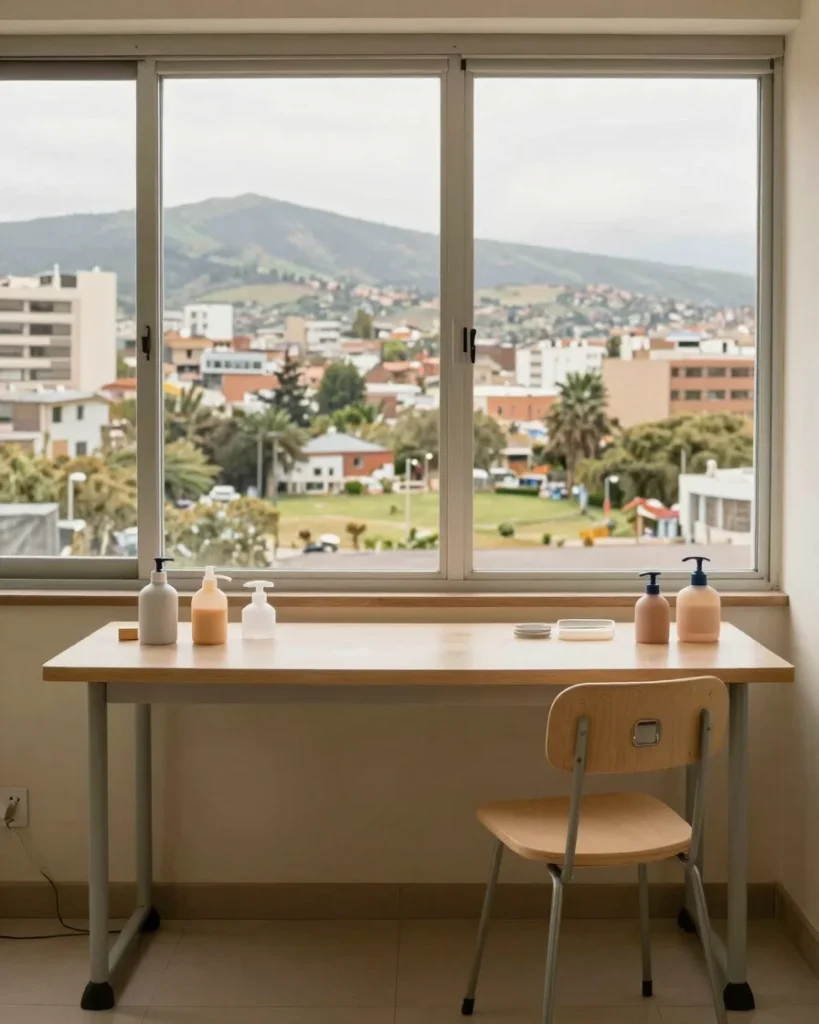 Ambiente de trabajo luminoso con luz natural y tonos neutros (imagen ilustrativa)